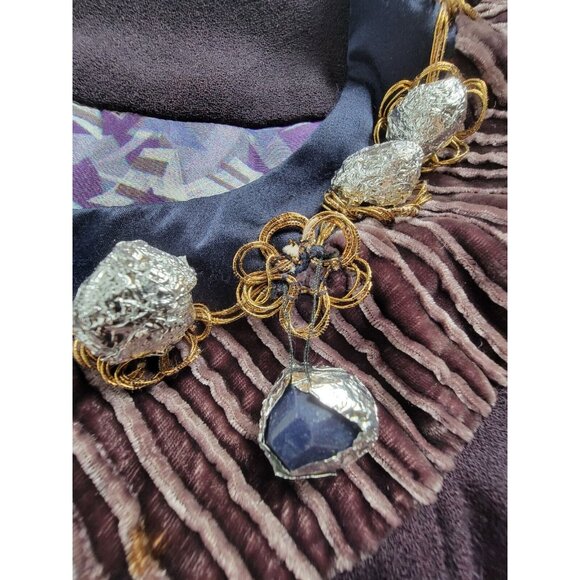 Vintage Pazuki Embellished Purple Velvet Trim Small Statement Designer Coat - Picture 5 of 9